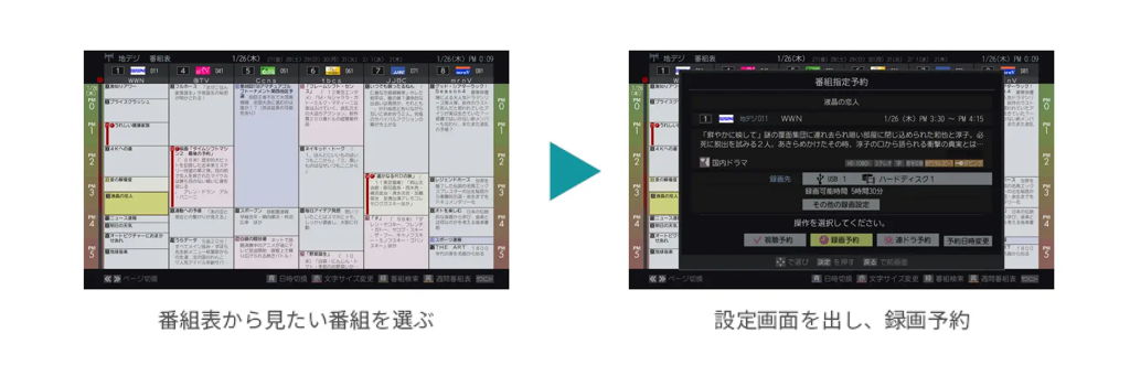 レグザ番組表から簡単録画予約
