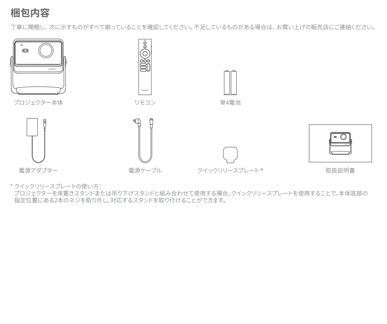 同梱品リスト