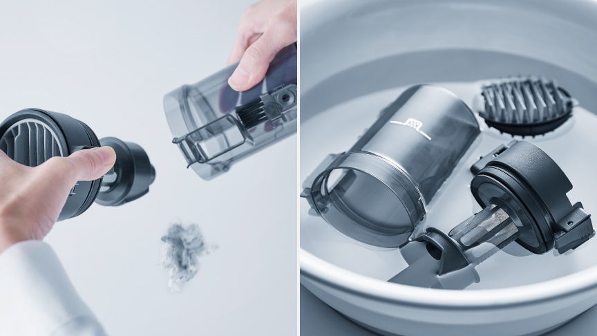 ダストボックスは取り外し簡単で水洗いもできて清潔