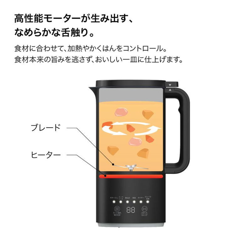 [～3人向け]シャーク (Shark) Ninja SOUPi オートスープメーカー QH201J 高性能モーターとブレード・ヒーターの仕組み図解