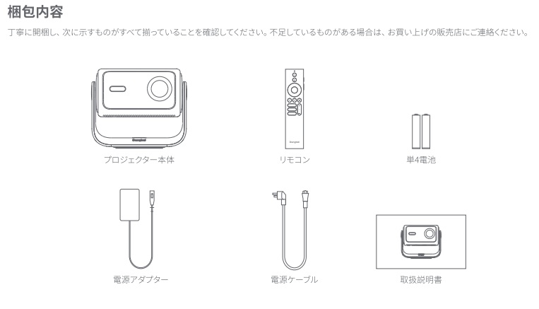 同梱品リスト