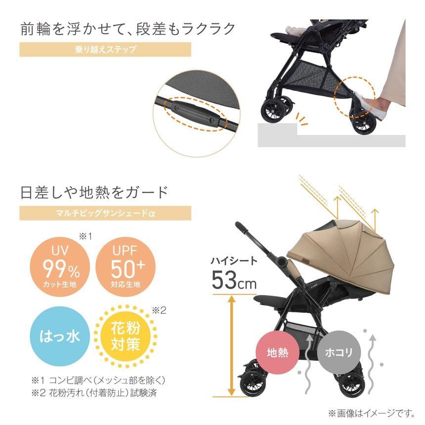 前輪を浮かせて、段差もラクラク