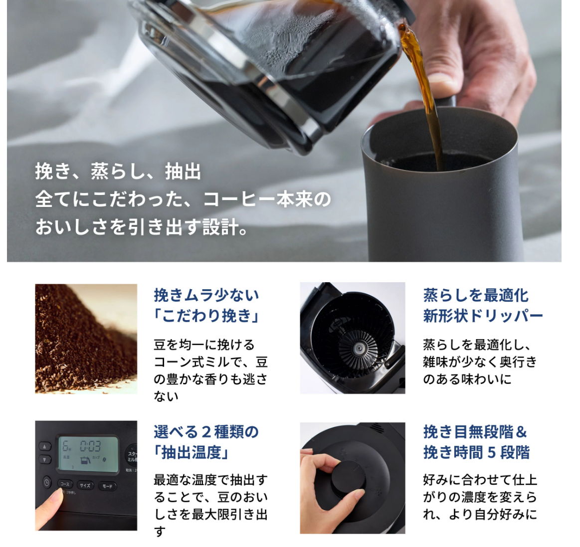 コーヒー本来のおいしさを引き出す設計