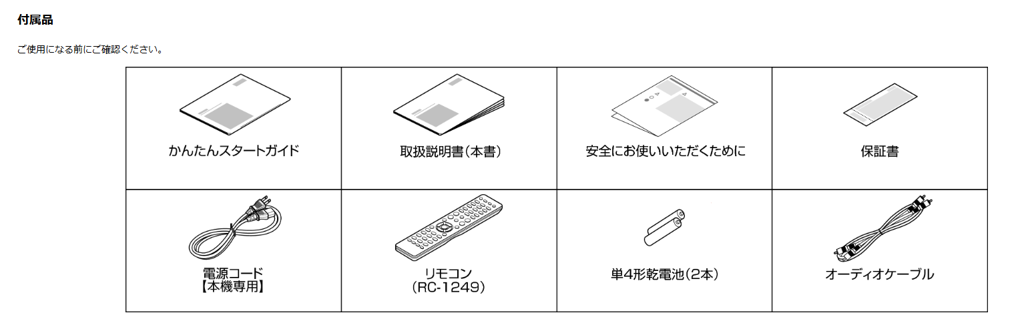 同梱品リスト