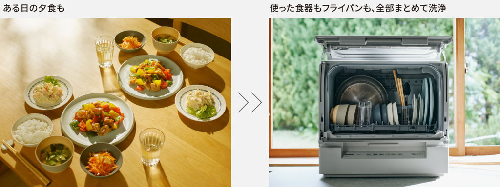 2人分の食器と調理器具がまとめて洗える