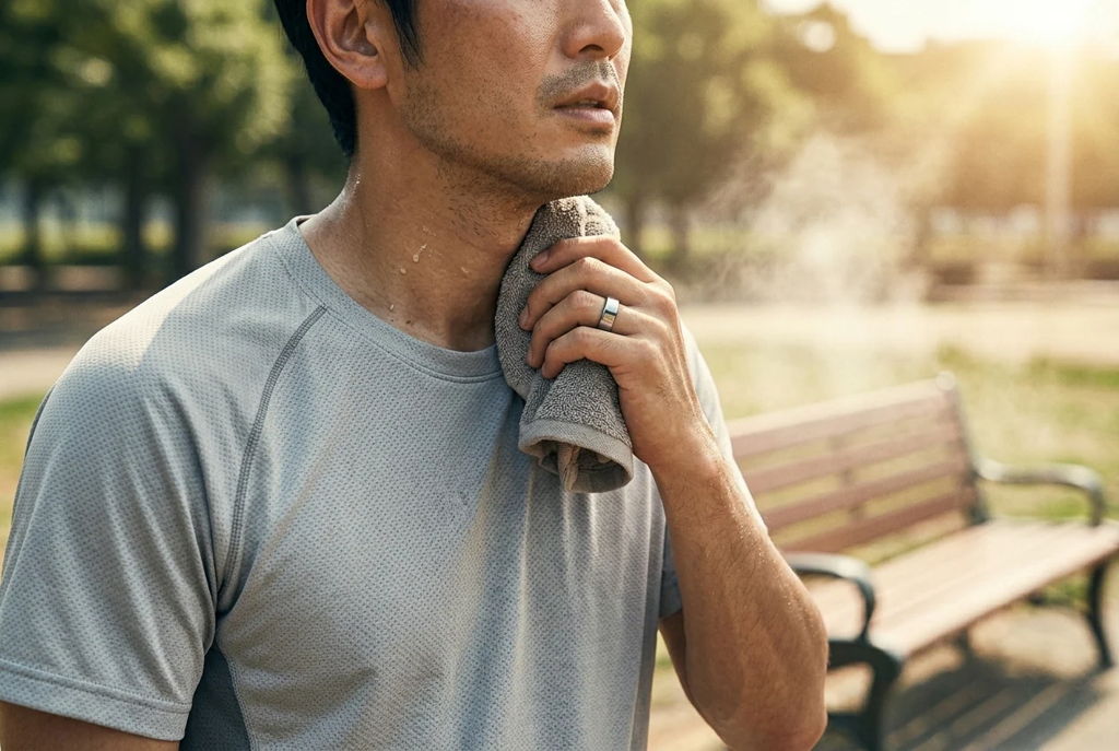 汗を拭く男性