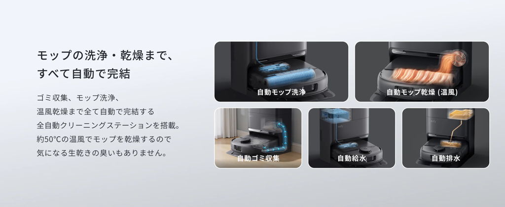 モップの洗浄・乾燥まですべて自動で完結